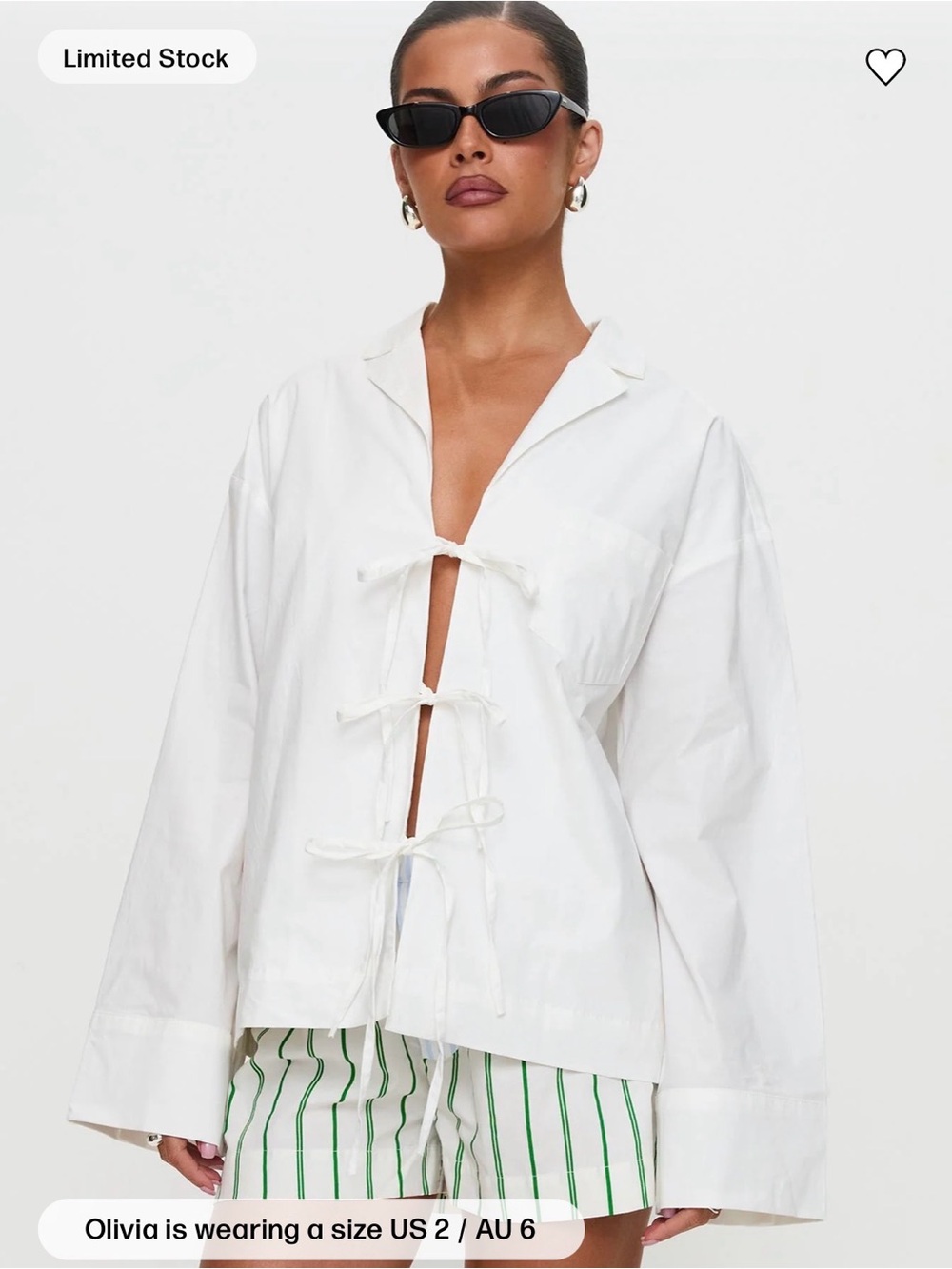 Princess Polly White Tie-Front Cotton Shirt Blazer
